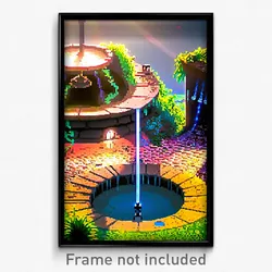 Pixel Art Poster - Detailed Watering Hole (8 Bit Psychedelic Video Game Print)