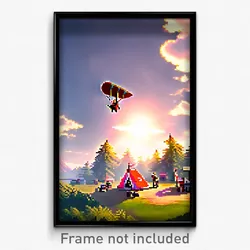 Pixel Art Poster - Flying Camp (8 Bit Psychedelic Trippy Weird Video Game Print)