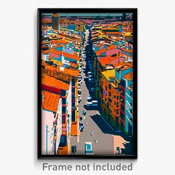 Pixel Art Poster - Cluttered Spanish City (8 Bit Psychedelic Video Game Print)