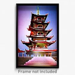 Pixel Art Poster - Stupendous Pagoda (8 Bit Psychedelic Trippy Video Game Print)