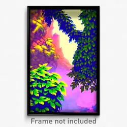 Pixel Art Poster - Leafy Stronghold (8 Bit Psychedelic Trippy Video Game Print)