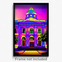 Pixel Art Poster - Fabulous Courthouse (8 Bit Psychedelic Video Game Print)