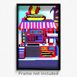 Pixel Art Poster - Bumpy Hot Dog Stand (8 Bit Psychedelic Video Game Print)