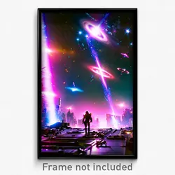 Pixel Art Poster - Urban Galaxy Battle (8 Bit Psychedelic Video Game Print)