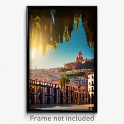 Pixel Art Poster - Shady Spanish City (8 Bit Psychedelic Video Game Print)