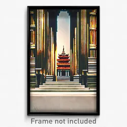 Pixel Art Poster - Majestic Temple (8 Bit Psychedelic Trippy Video Game Print)