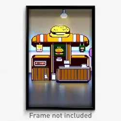 Pixel Art Poster - Tan Burger Stand (8 Bit Psychedelic Trippy Video Game Print)