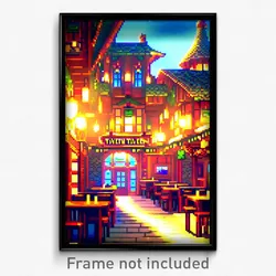 Pixel Art Poster - Sparkling Tavern (8 Bit Psychedelic Trippy Video Game Print)