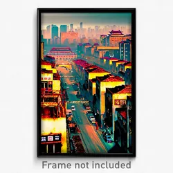 Pixel Art Poster - Rusty Chinese City (8 Bit Psychedelic Video Game Print)