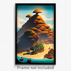 Pixel Art Poster - Brown Island (8 Bit Psychedelic Trippy Video Game Print)