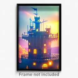 Pixel Art Poster - Electric Fort (8 Bit Psychedelic Trippy Video Game Print)