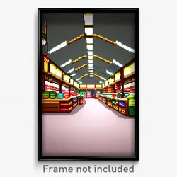Pixel Art Poster - Ancient Grocery Store (8 Bit Psychedelic Video Game Print)