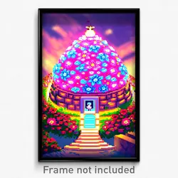 Pixel Art Poster - Flowery Ziggurat (8 Bit Psychedelic Trippy Video Game Print)