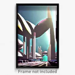 Pixel Art Poster - Humongous Futuristic Architecture (8 Bit Video Game Print)