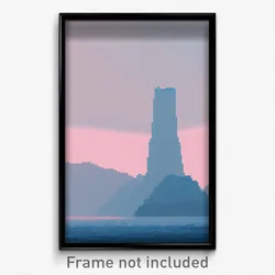 Pixel Art Poster - Light Blue Promontory (8 Bit Psychedelic Video Game Print)