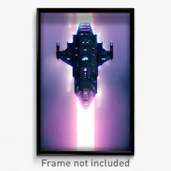 Pixel Art Poster - Dramatic Spaceship (8 Bit Psychedelic Video Game Print)