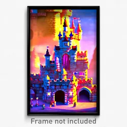 Pixel Art Poster - Vibrating Castle (8 Bit Psychedelic Trippy Video Game Print)