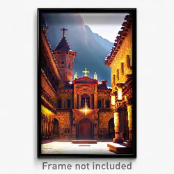 Pixel Art Poster - Marvelous Monastery (8 Bit Psychedelic Video Game Print)