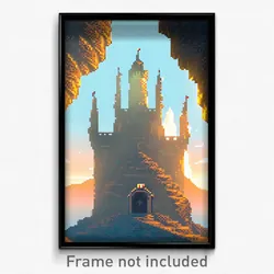 Pixel Art Poster - Faraway Stronghold (8 Bit Psychedelic Video Game Print)