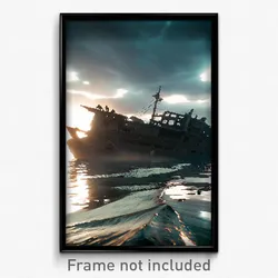 Pixel Art Poster - Dramatic Sea Wreck (8 Bit Psychedelic Video Game Print)