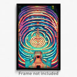 Pixel Art Poster - Stained Labyrinth (8 Bit Psychedelic Trippy Video Game Print)