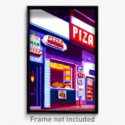 Pixel Art Poster - Remote Pizza Shop (8 Bit Psychedelic Trippy Video Game Print)
