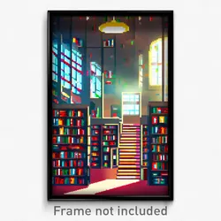Pixel Art Poster - Artistic Library (8 Bit Psychedelic Trippy Video Game Print)