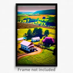 Pixel Art Poster - Vivid Farmstead (8 Bit Psychedelic Trippy Video Game Print)