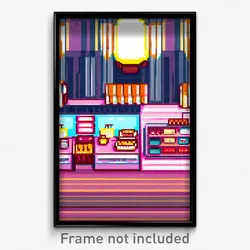 Pixel Art Poster - Striped Bakery (8 Bit Psychedelic Trippy Video Game Print)