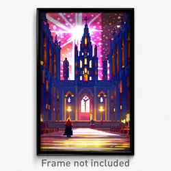 Pixel Art Poster - Starry Cathedral (8 Bit Psychedelic Trippy Video Game Print)