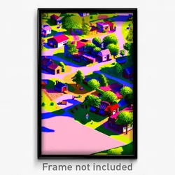Pixel Art Poster - Peaceful Small Town (8 Bit Psychedelic Video Game Print)