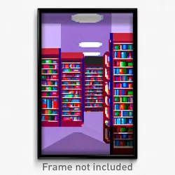 Pixel Art Poster - Simplistic Library (8 Bit Psychedelic Video Game Print)