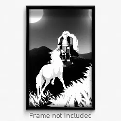 Pixel Art Poster - Black And White Shire (8 Bit Psychedelic Video Game Print)