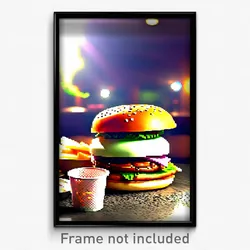 Pixel Art Poster - Wild Hamburger (8 Bit Psychedelic Trippy Video Game Print)