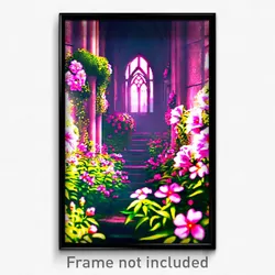 Pixel Art Poster - Flowery Keep (8 Bit Psychedelic Trippy Video Game Print)