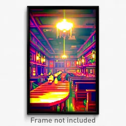 Pixel Art Poster - Buzzing Tavern (8 Bit Psychedelic Trippy Video Game Print)