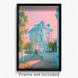 Pixel Art Poster - Light Blue Mansion (8 Bit Psychedelic Video Game Print)
