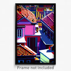 Pixel Art Poster - Fabulous Rooftops (8 Bit Psychedelic Trippy Video Game Print)