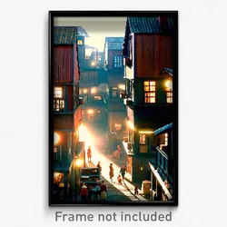 Pixel Art Poster - Bustling Shack Tenement (8 Bit Psychedelic Video Game Print)