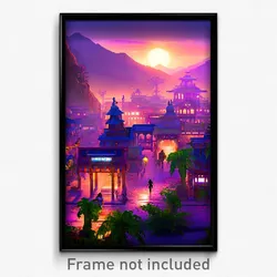 Pixel Art Poster - Lost Exotic Town (8 Bit Psychedelic Trippy Video Game Print)