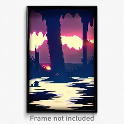 Pixel Art Poster - Flickering Badland (8 Bit Psychedelic Video Game Print)