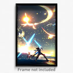 Pixel Art Poster - Elaborate Moon Battle (8 Bit Psychedelic Video Game Print)