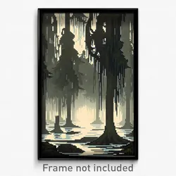 Pixel Art Poster - Dreary Swamp (8 Bit Psychedelic Trippy Video Game Print)