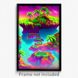 Pixel Art Poster - Crazy Exotic Island (8 Bit Psychedelic Video Game Print)