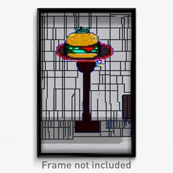 Pixel Art Poster - Wire Frame Glitchy Burger Stand (8 Bit Video Game Print)