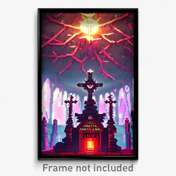 Pixel Art Poster - Thorny Shrine (8 Bit Psychedelic Trippy Video Game Print)