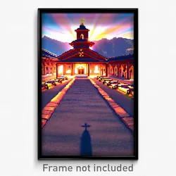 Pixel Art Poster - Bright Monastery (8 Bit Psychedelic Trippy Video Game Print)