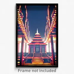 Pixel Art Poster - Virtual Temple (8 Bit Psychedelic Trippy Video Game Print)