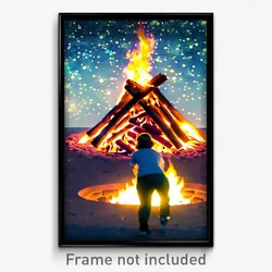 Pixel Art Poster - Starry Bonfire (8 Bit Psychedelic Trippy Video Game Print)