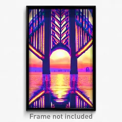 Pixel Art Poster - Kaleidoscopic Viaduct (8 Bit Psychedelic Video Game Print)